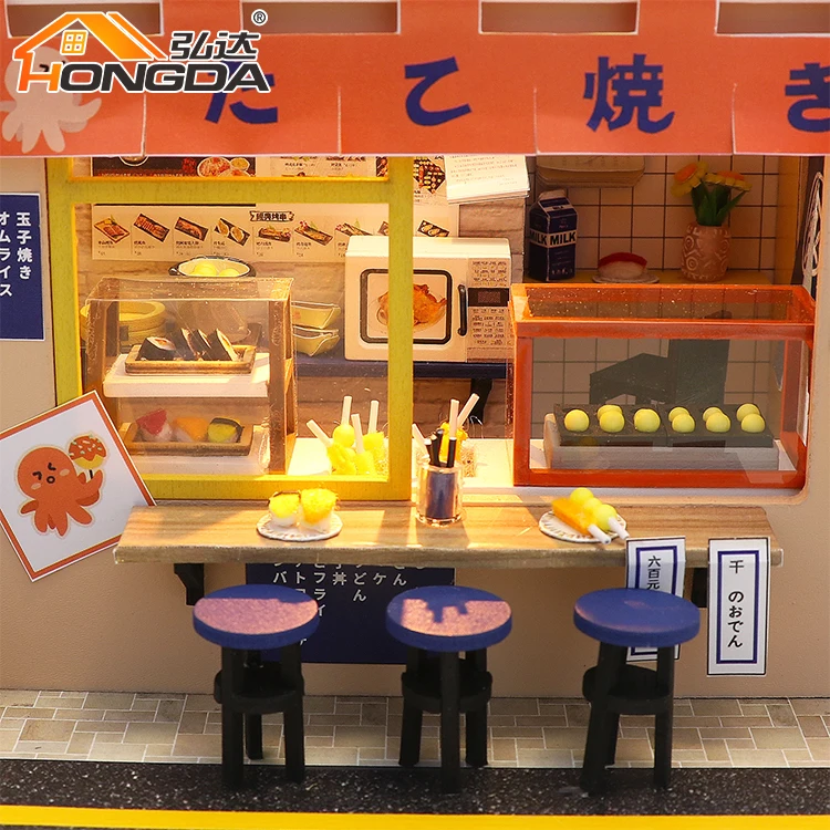 Hongda Hot Sale Mini Wooden Doll House Japanese style Dollhouse MIniature Dollhouse Kit with light