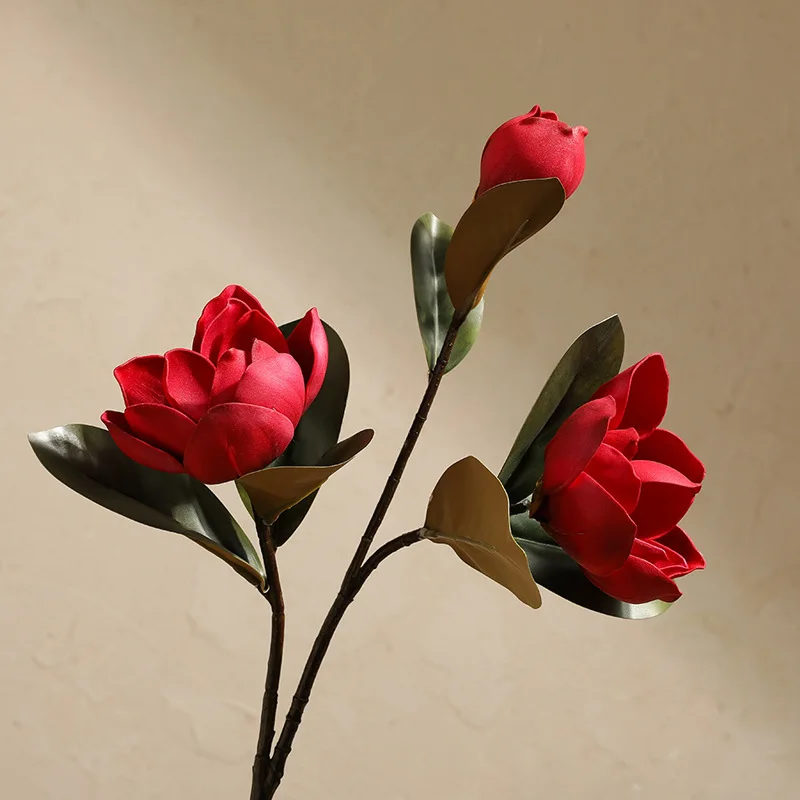 Sevenstar Beautiful 3 Head Magnolia Real Touch Wholesale Magnolia Artificial Flower For  wedding Table Centerpiece Decoration