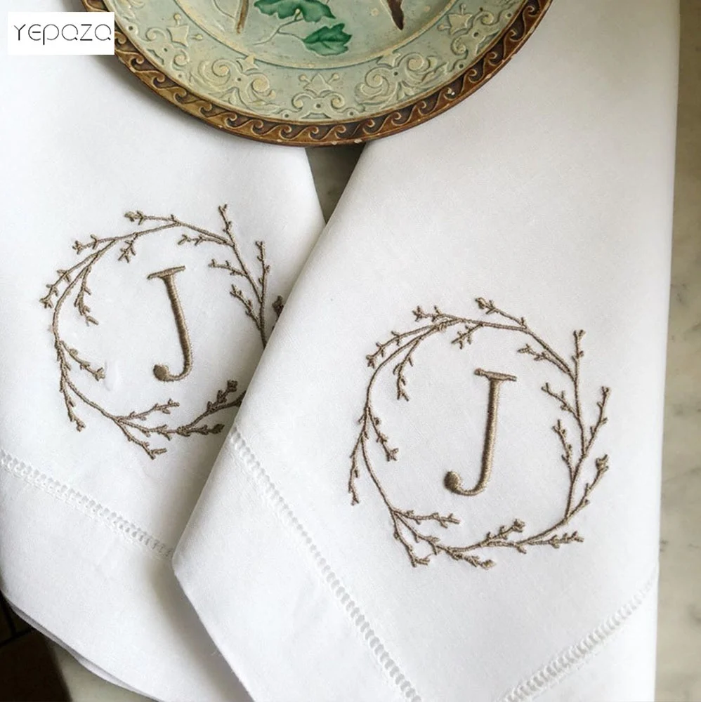  Monogrammed льняные белые хлопковые салфетки для