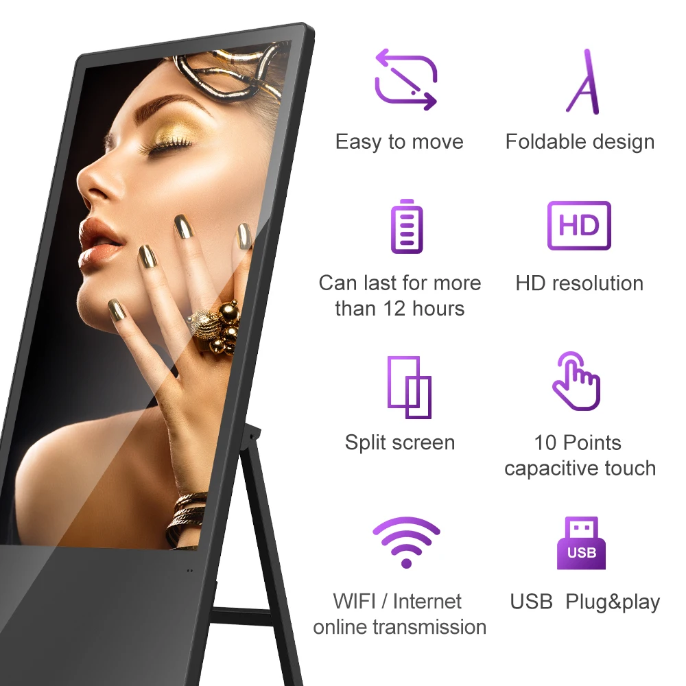 43 inch removable portable advertising signage ultra slim lcd android freestanding digital posters