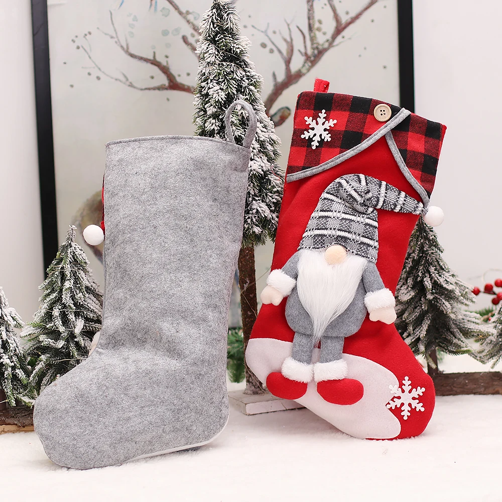 New design wholesale Christmas stockings with faceless gnome doll Christmas candy gift bag Santa socks