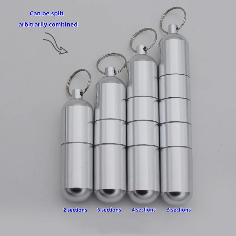 Hot selling Multi-section aluminum alloy medicine bottle toothpick holder waterproof medicine cartridge keychain hanging bottle