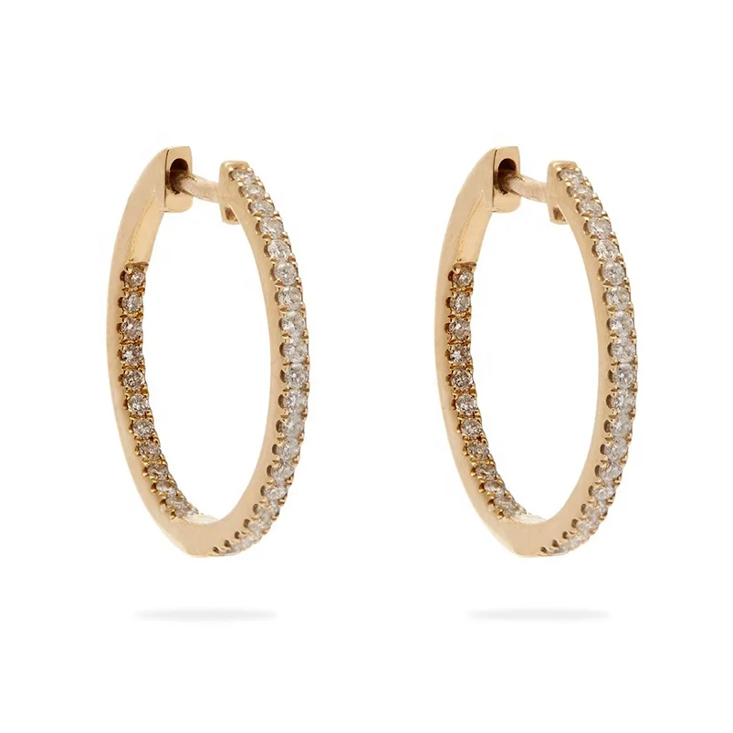 Gemnel classic 925 sterling silver micro pave 5A CZ inside out large hoop diamond earrings