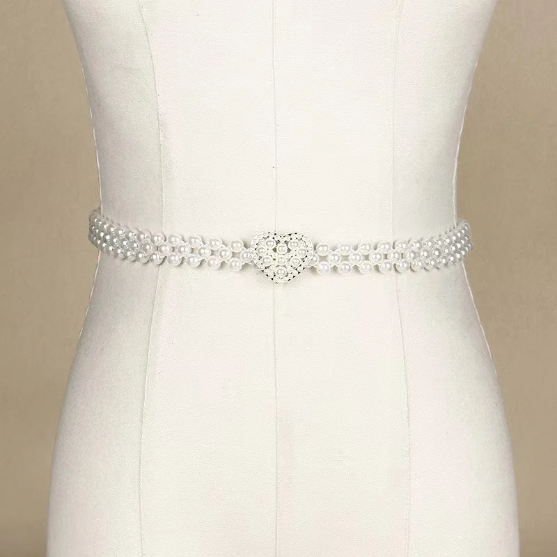 Fashion pearl thin belt elastic stretch love pearl waist chain female