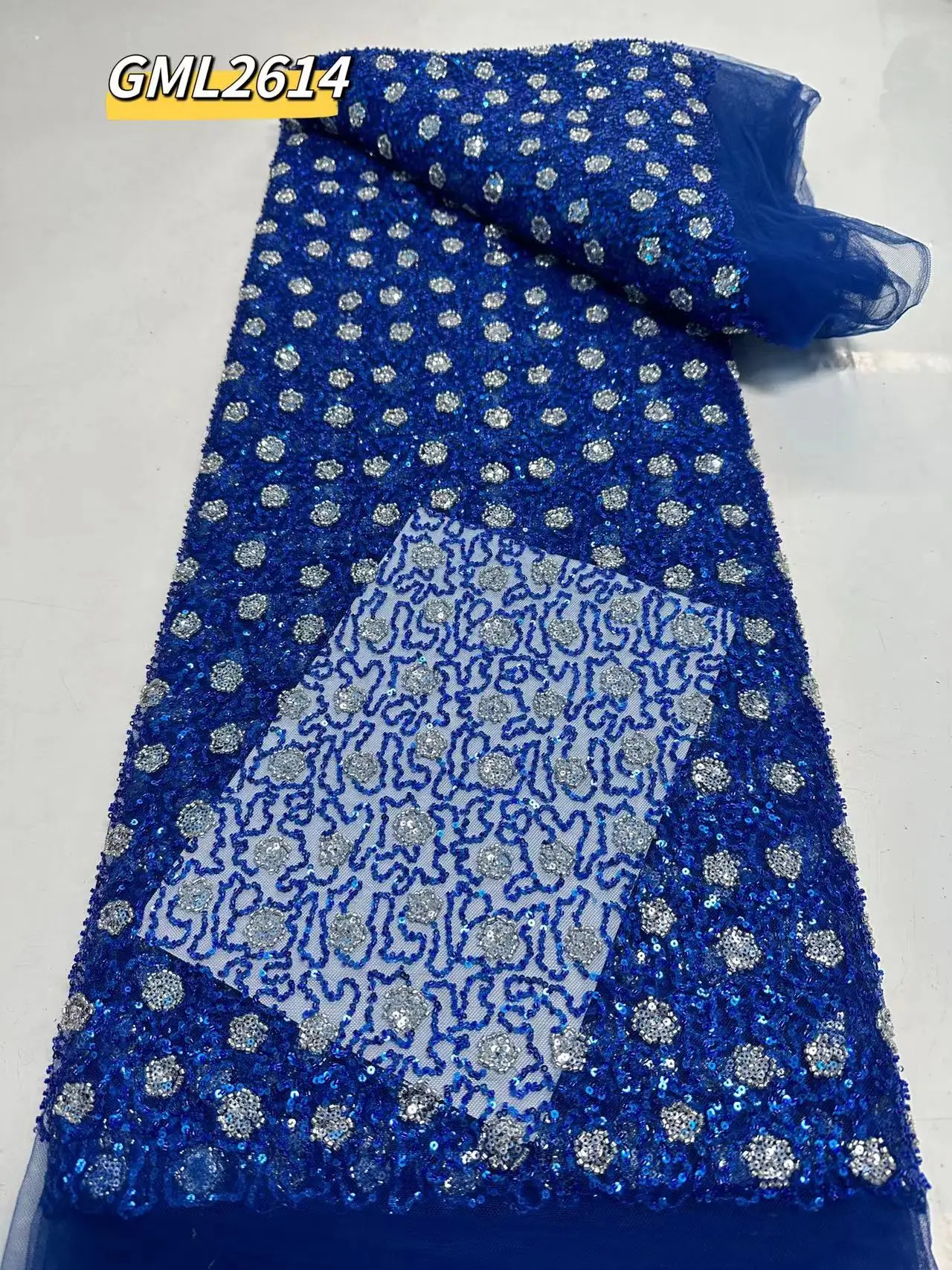 New Products Orange Nigerian Lace Fabric With Sequin Embroidery Beaded Fabric Lace luxury handmade african party Dress wedding