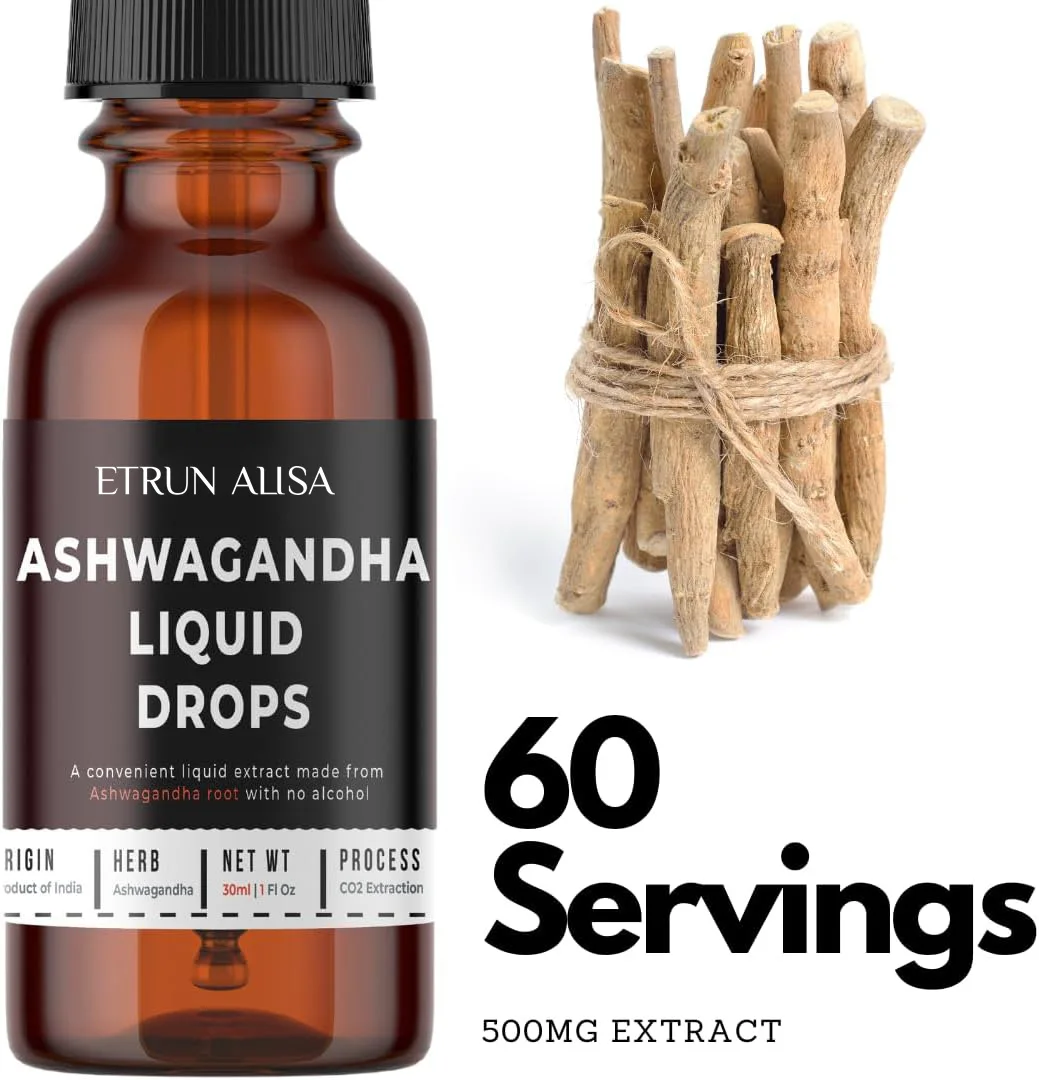 ETRUN Private label Organic Vegan Ashwagandha ksm 66 Liquid Extract Mood Support Supplement Alcohol-Free Daily Drops