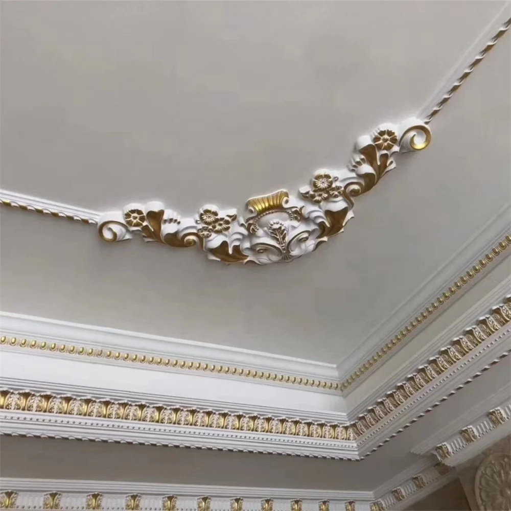 white architectural PU plastic polyurethane decorative crown corner ceiling foam moulding cornice
