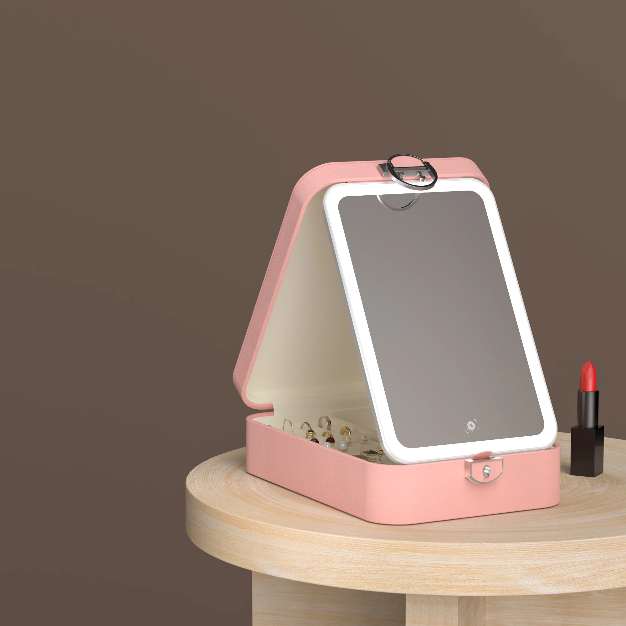 Travel Bag Portable Case Touch Sensor Switch Standing Mirror With Storage Vanity Makeup Mirror With Led Light