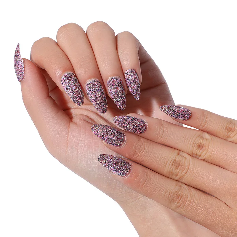 
New product 24 pieces of sequined nail stickers, green onion powder tip nail stickers, wear-resistant nails 
