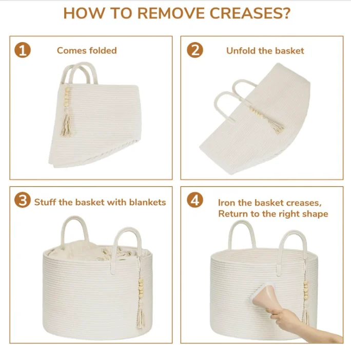 Goodpick Large Laundry Basket Decorative White Basket for Blankets Baby Living Room Bedroom White basket