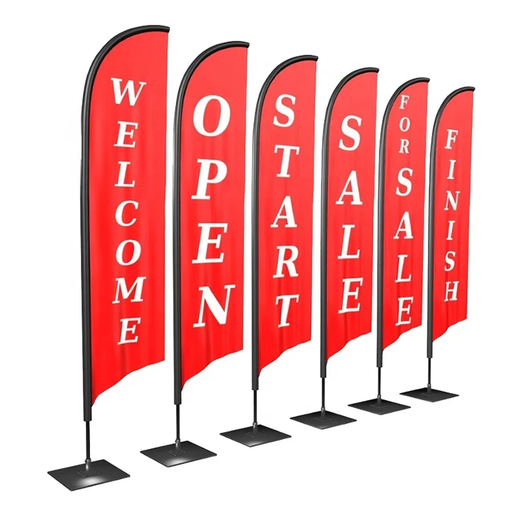 Free Custom Double-Sided Feather Flag with Cross Base Polyester Fiberglass Pole for Automotive Printed on Silk Vinyl Nylon