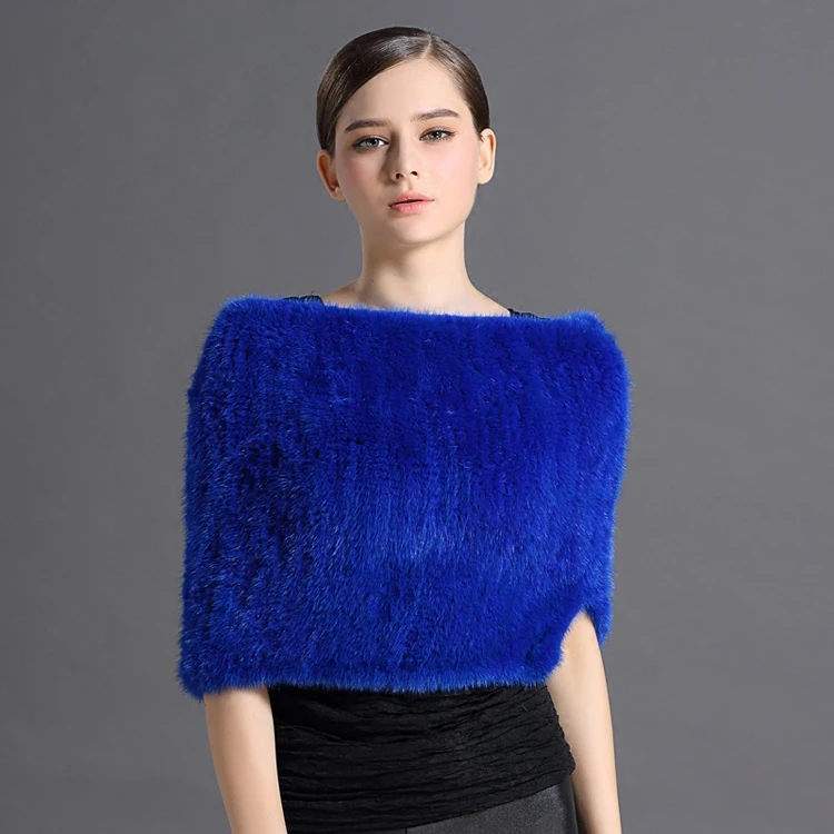Custom Fashion Fur whole Mink Shawl Hand Knitted Snood Real Mink Fur Poncho Shawl For Women