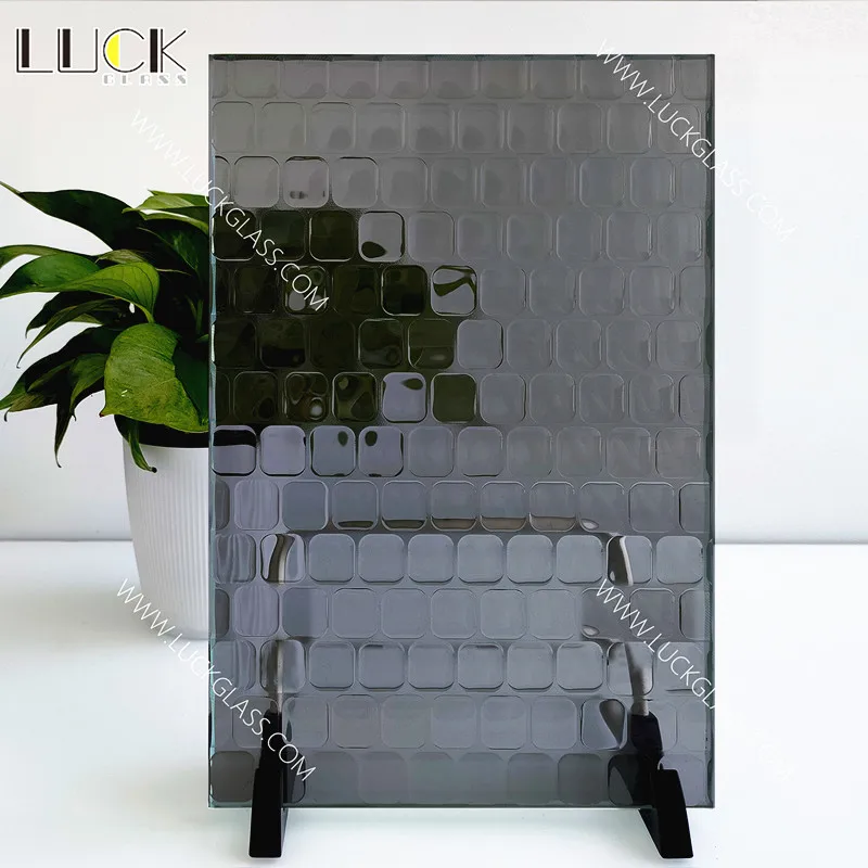 Clear Fused Glass Textured Design Tridimensional Decorative Cast Melted Glass  Cast Glass Slab