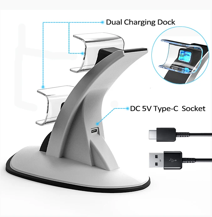 Portable Game Accessories Dual USB PlayStation 5 Controller Fast Wireless Seat Chargers Dock Station PS5 Pad Controller  Charger