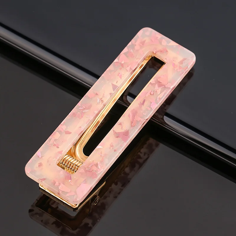VRIUA New Women Girls Acrylic Hollow Geometric Rectangle Hair Clips Tin Foil Sequins Hairpins Barrettes Hair Accessories