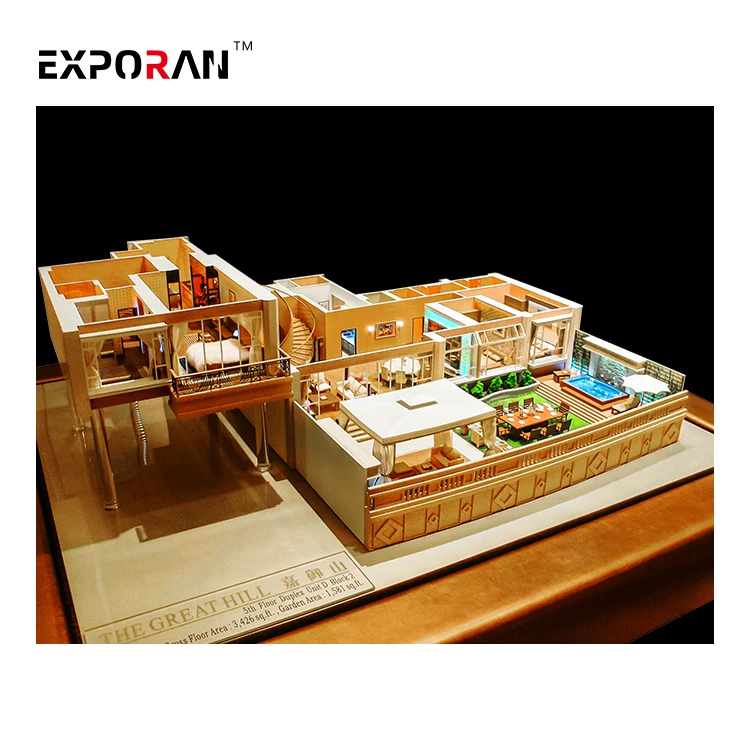 Nice scale villa house model with architectural figures , home house model