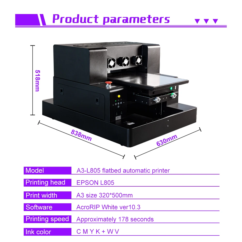 Inkjet Printers Curing System A3 UV Printer Ink Epson Print Machine 3250 Flatbed A2 Printing New Product Phone Case Printer L805