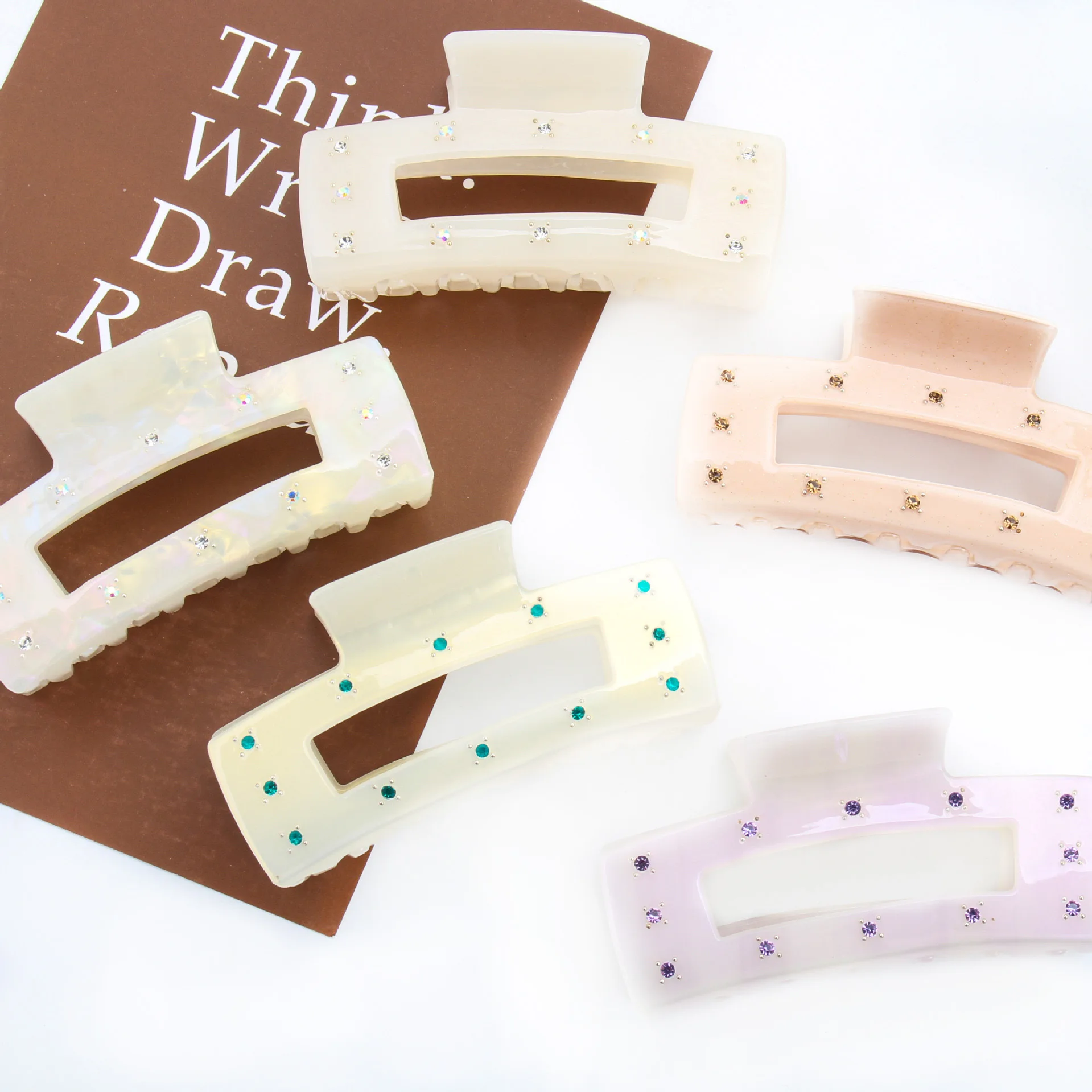 New hollow square inlaid diamond acetic acid clip fashion temperament shark clip hairpin hair accessories