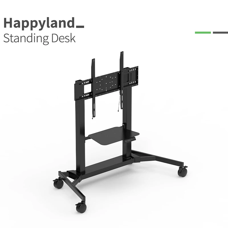 BRF2A Modern Electric Height Adjustable TV Lift Portable Mobile TV Trolley Cart Pedestal Stand with Wheels Rotate 360 Degree