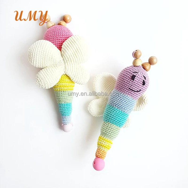 Жевательные детские игрушки для прорезывания зубов Amigurumi вязаные погремушки Strick Rassel крючком погремушки-бабочки