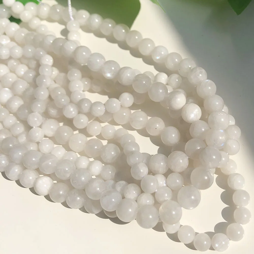 Natural 6/8/10mm A+ White Moonstone Round Beads Loose Stone Beads For Jewelry Making DIY
