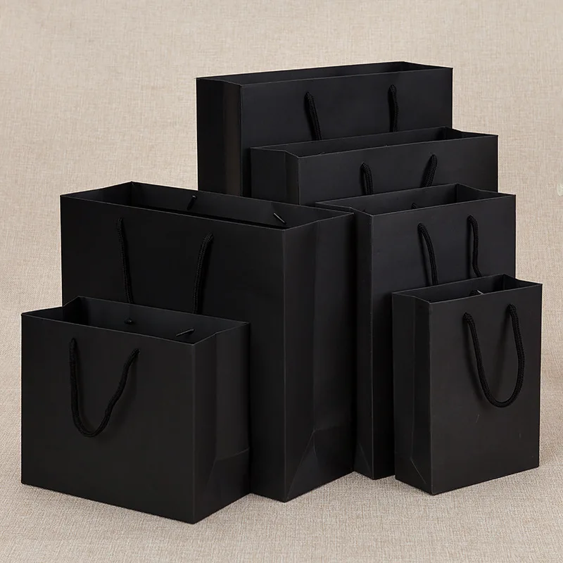 Black Kraft Small Paper Gift bags with Handles For Small Business, Wedding Party Favor bags