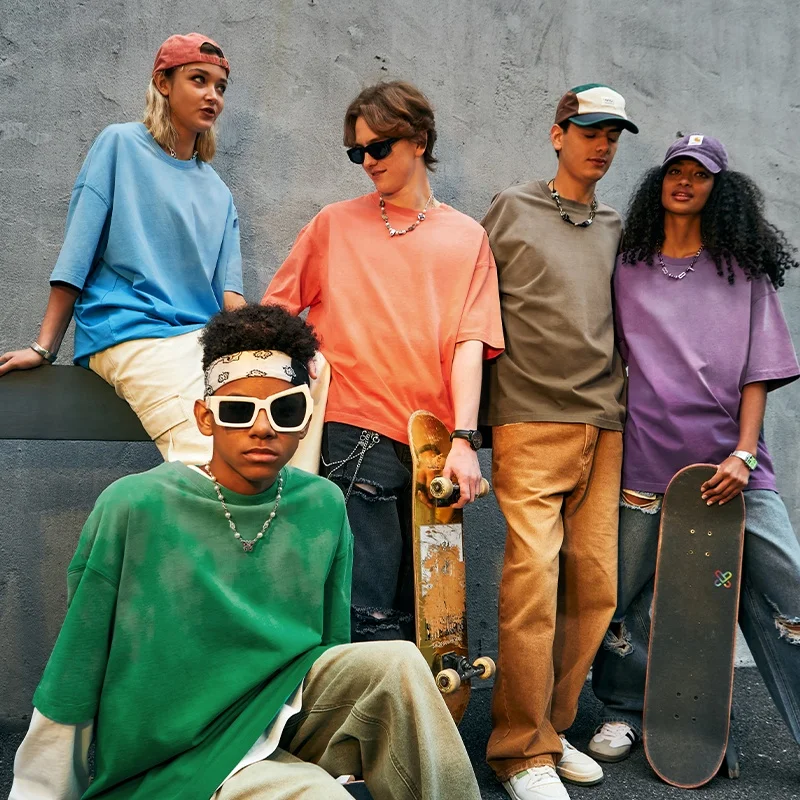 INFLATION 250G Purple Street Acid Washed Vintage T shirts Oversized Tshirt Men