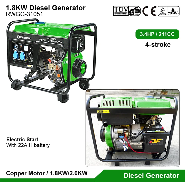 Sale CE 1.8KW Diesel Engine Power Generators Set Parts Price For Home 4-stroke Air Cooled Small Portable Diesel Generators