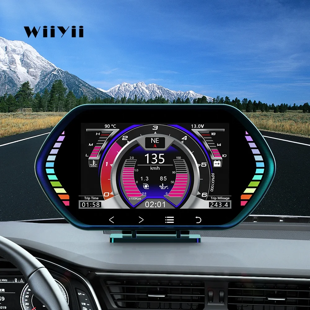 WiiYii 2024 Hot selling Diagnostic Tool Smart Gauge OBD2 GPS Slope Meter 3 in 1 F12 speedometer car HUD Head Up Display