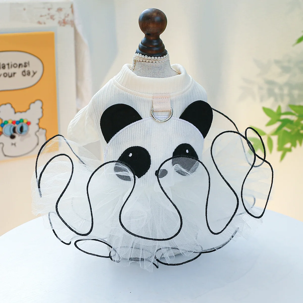 Dog Adorable Sweater Dress Cartoon Panda Tutu Dress Holiday Festival Costume for Chihuahua Yorkie Teacup Cat