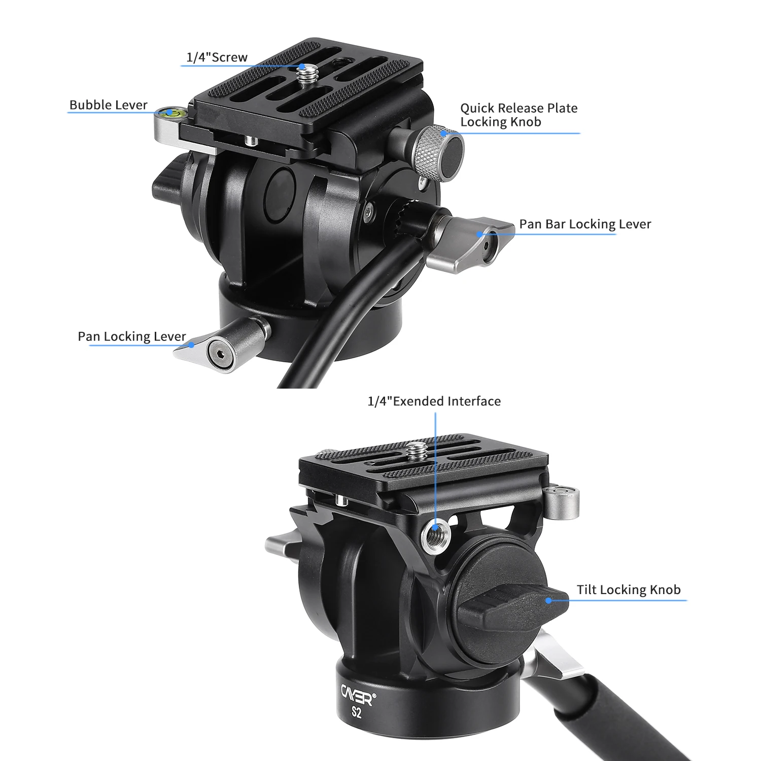 Cayer S2 Aluminum Professional 360 Panoramic Tripod Mini Fluid Head for Camera & Mobile Phone, 3KG Load Fluid Head