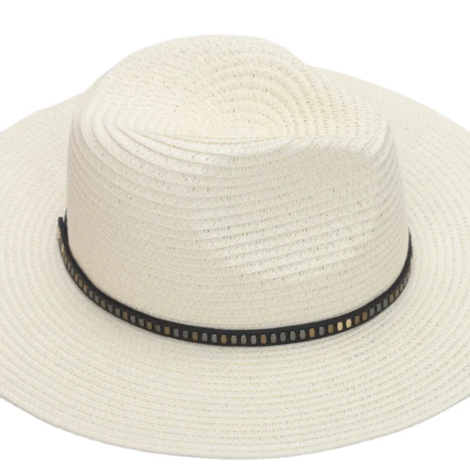 Manufacturers wholesale Panama straw summer beach sun hat with wide eaves to support customized logo for men and women