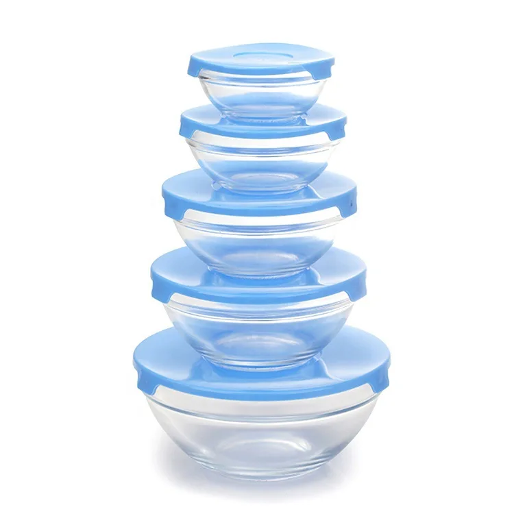  5pcs Hot Sale eco friendly Round Home Clear Heat Resistant With Lid Fruit Salad Food Glass Bowl
