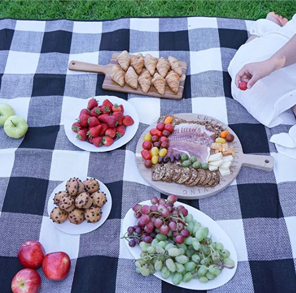 3 layers plaid printed acrylic sponge filling lightweight portable waterproof picnic blanket