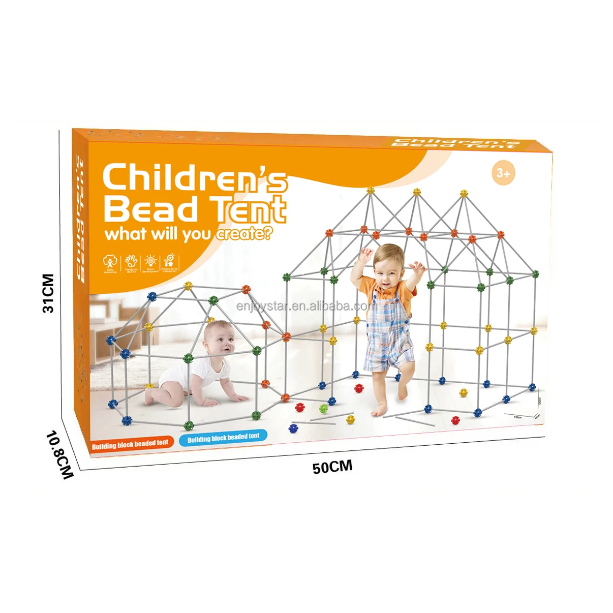 ENJOYSTAR 68PCS Multi-interface Building Castles Bead Kit DIY Fort Tunnel Construction Tent Toy Set For Kid In-outdoor Playing