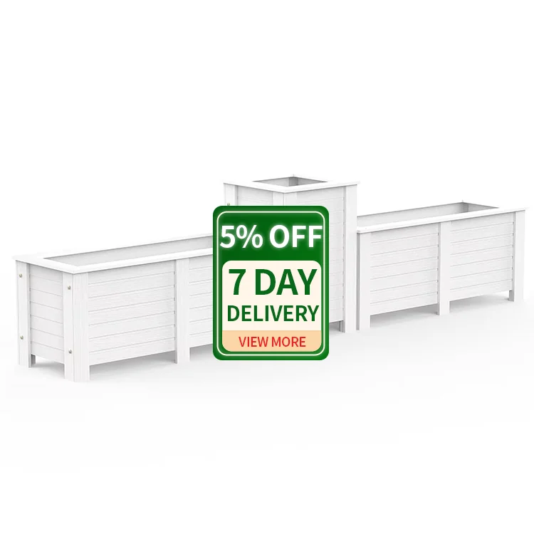 White PVC Plastic Vinyl Rectangular Garden Plant Flower Pot Flower Planter Easy install