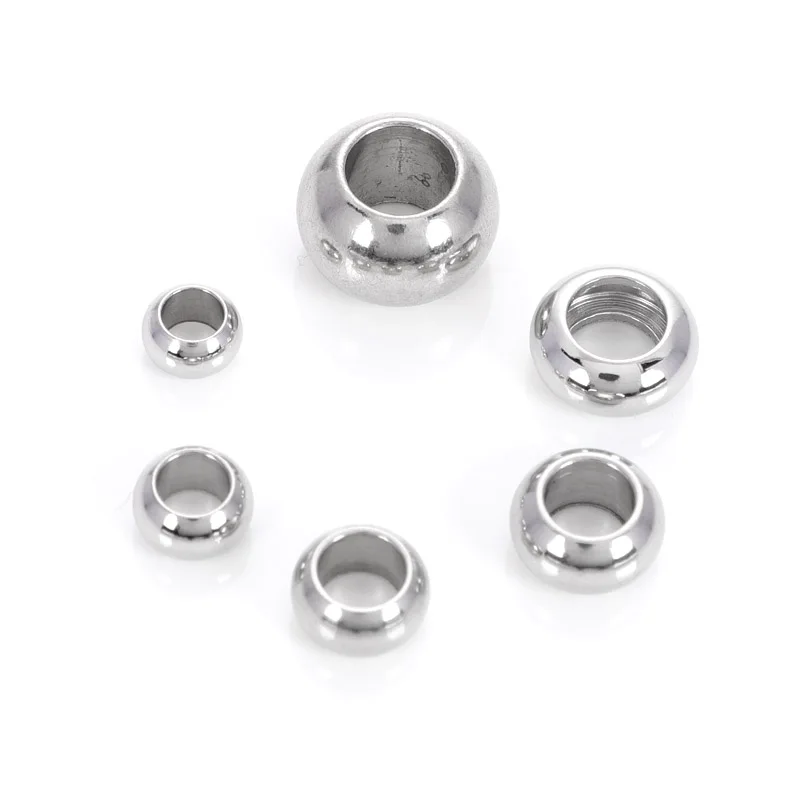 20Pcs/bag Stainless Steel Round Ball Beads Big Hole Spacer Charm Beads For Jewelry Making DIY Bracelets Handmade Accessories