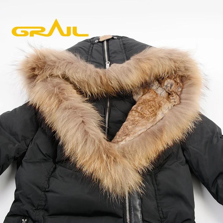 European style long fur collar warm winter goose ladies down coat parka jacket