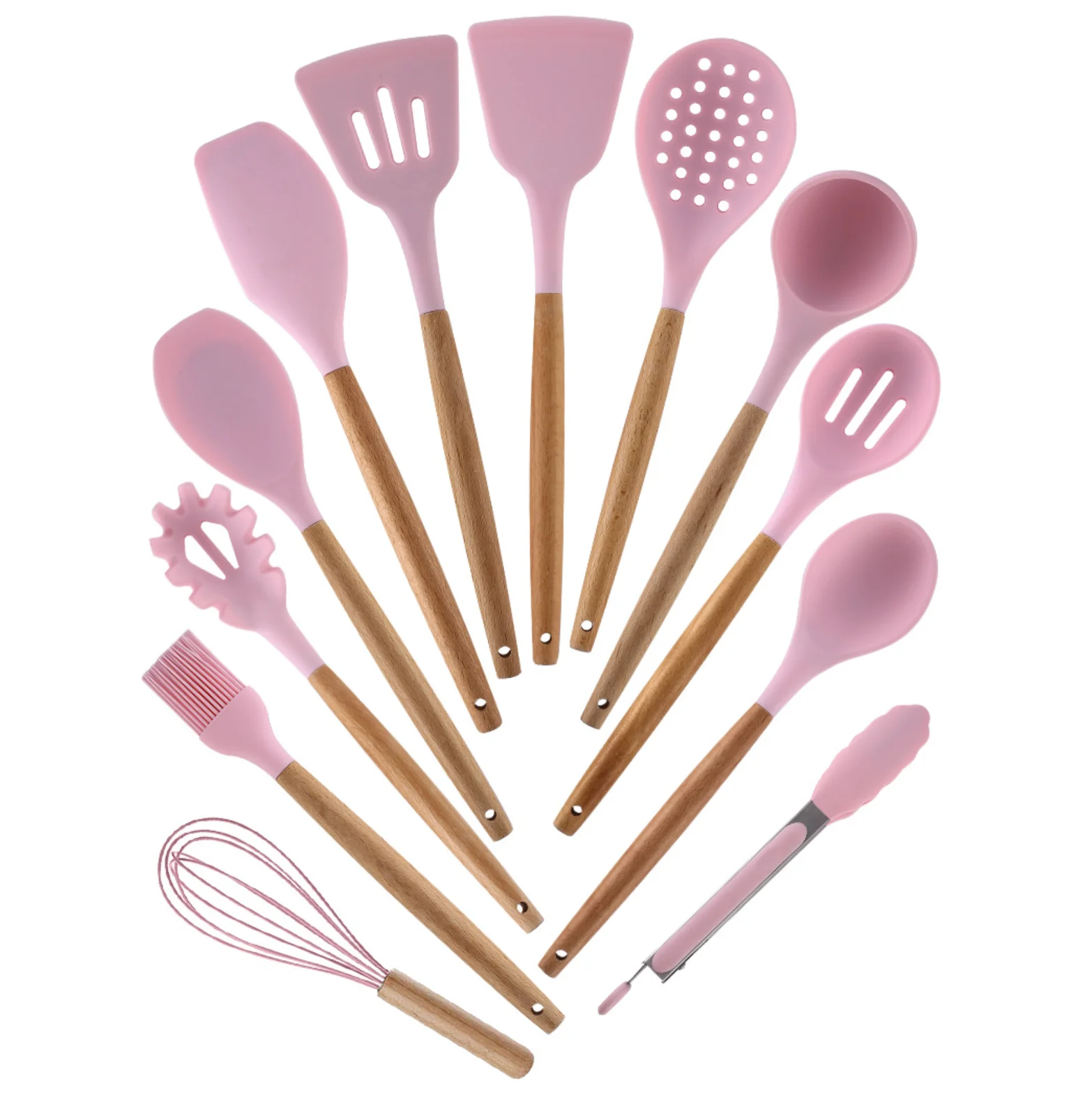 
Eco friendly kitchen Silicone kitchenware Utensil Set 12pcs/set Silicone cooking tools with wooden handle 