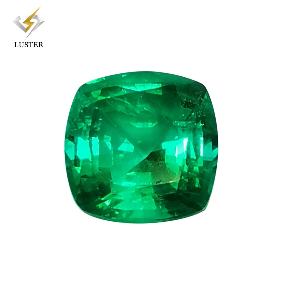 Luster factory wholesale 3*3mm-7*7mm cushion Hydrothermal Colombian synthetic green Emerald stone price per carat