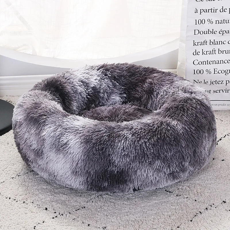 round plush cheap dog beds luxury pet bed for dog Pet nest cat deep sleep plush round kennel Teddy cat soft donut dog bed mat
