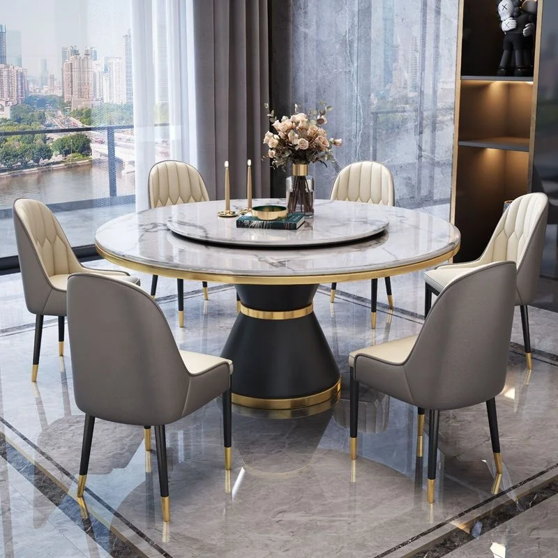 Hot-selling Stainless Steel Base Frame Rock Slab Countertop Dining Table with Rotating Center Round Combination Dining Table