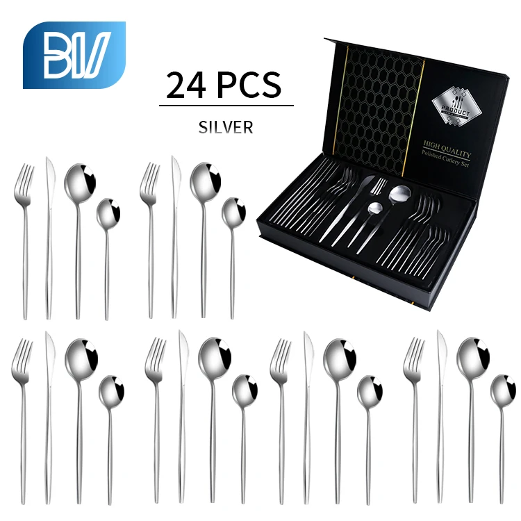 Amazon Hot Portugal Stainless Steel 24 pcs Gift Metal Silverware Wedding Cutlery set