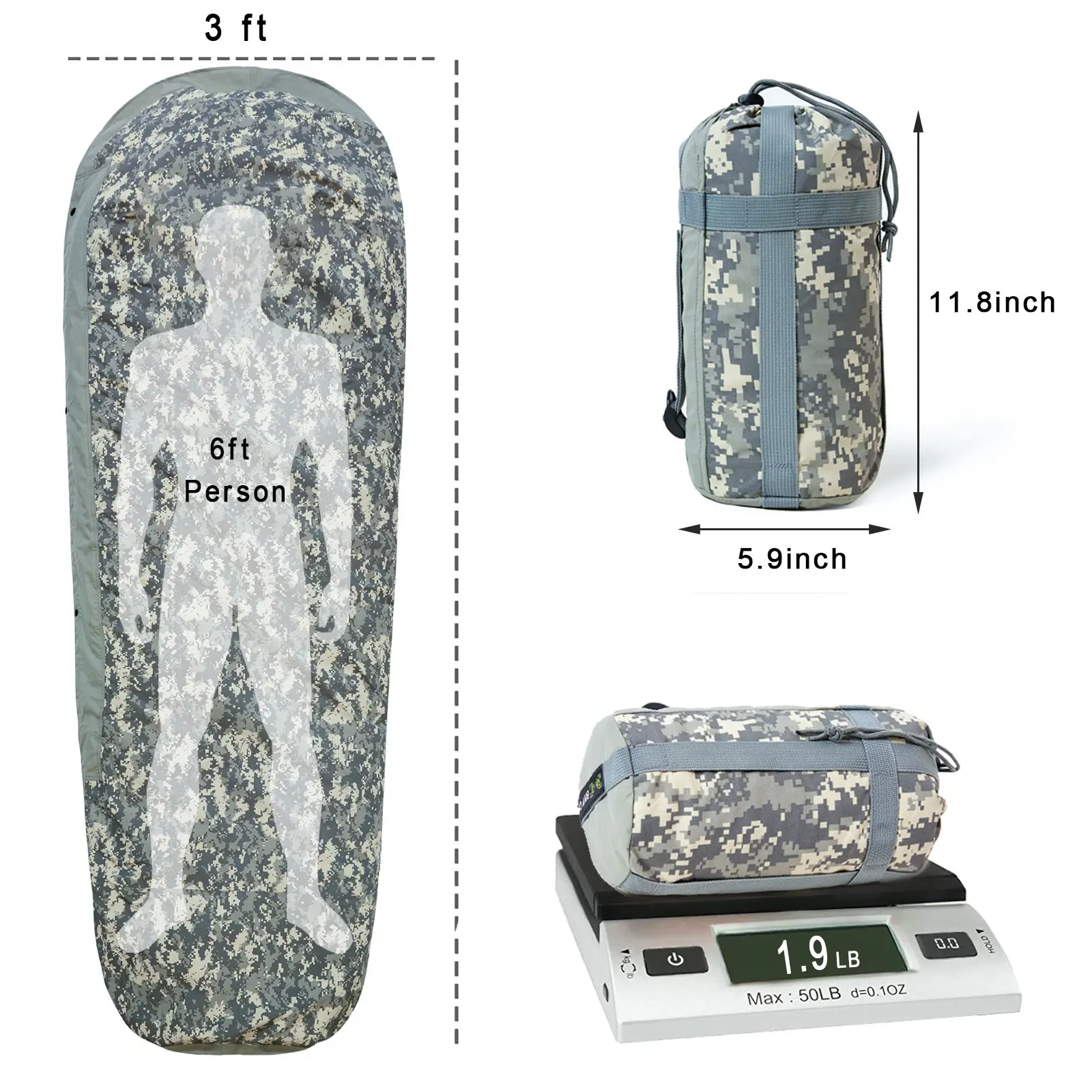 AKmax Modular Sleeping Bag Ultra Lightweight, Custom Portable Outdoor Sleeping Bag Single Bivy Cover With Pack UCP Camouflage