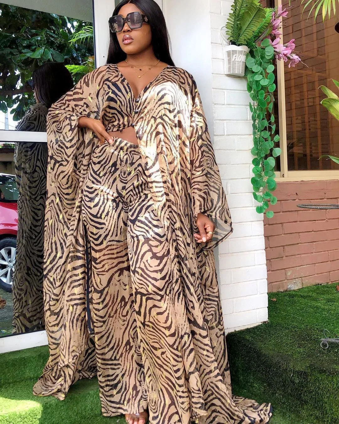 Женский комплект Abaya из 2 предметов 2021 африканские Дашики новый модный костюм двух с широкими топами и длинными брюками для вечеринки Большие