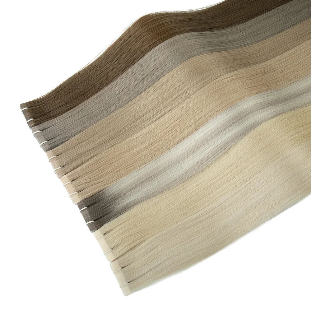 Injected Virgin Russian 100% European Double Drawn Remy Hair Tape In Human Hair Extensions Invisible