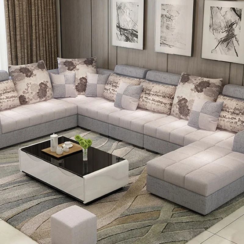 Lobby Comfortable Living Room Furniture 9 Seater Designer Italian Fabric Sofa