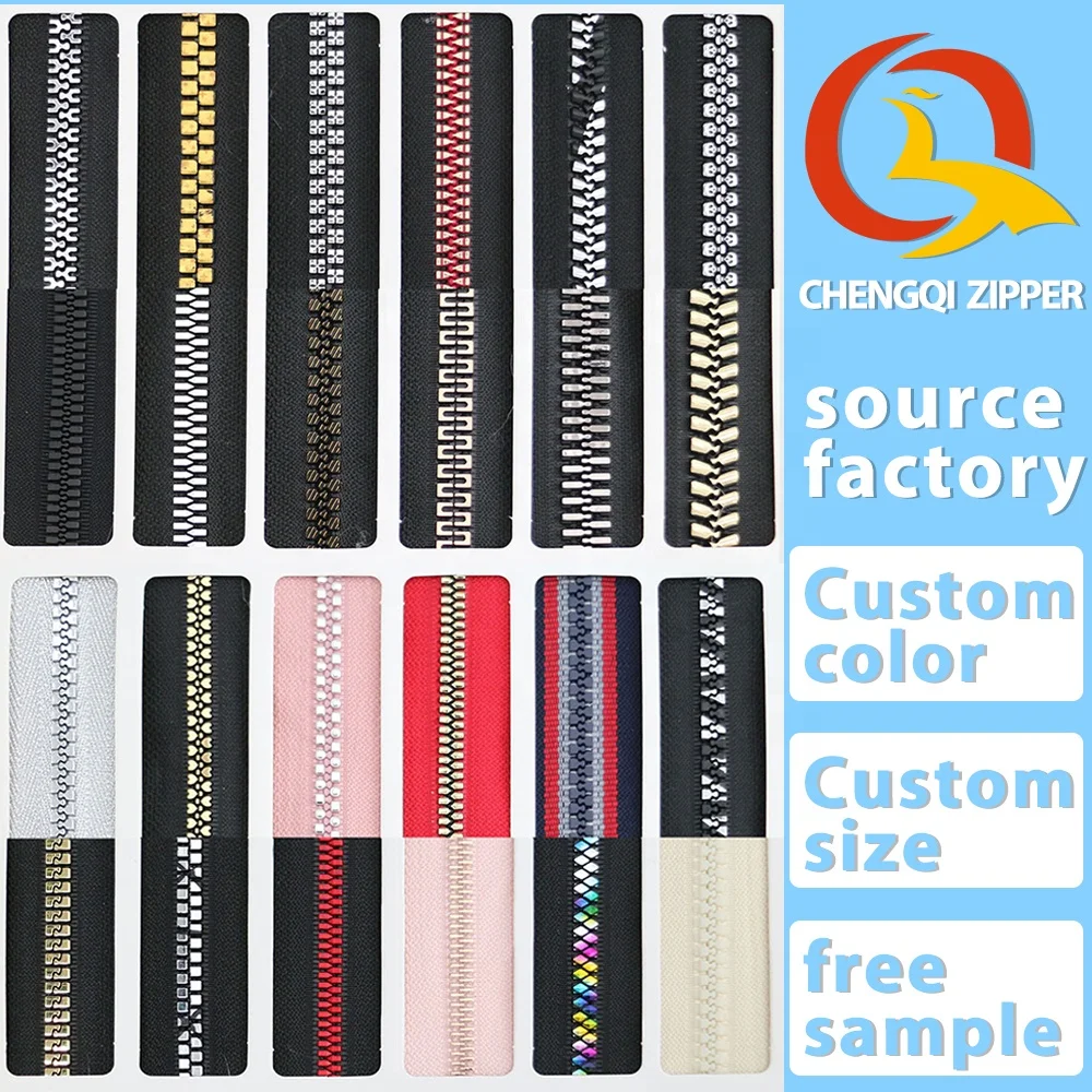 Heavy Duty Good Tape Promotional Sewing Accessories 5# 8# Custom Note Zips Teeth Colorful Resin Zipper For Down Jacket