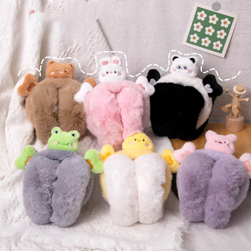 Go Party Funny Plush Ears Muffs Winter Warmer Earmuffs Lovely Anti-Freeze Foldable Animal Frog Rabbit Chick Bear Panda Earmuffs