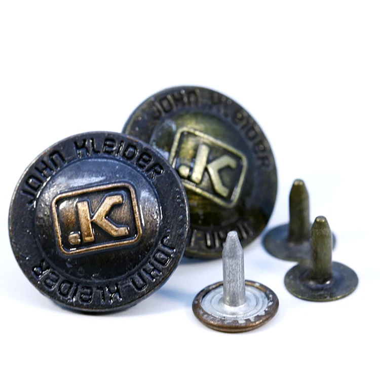 Custom Fashion Designer Luxury Decoration Engrave Gold Silver Brass Zinc Alloy Metal Badge Shank Jacket Jean Buttons Rivet Nut